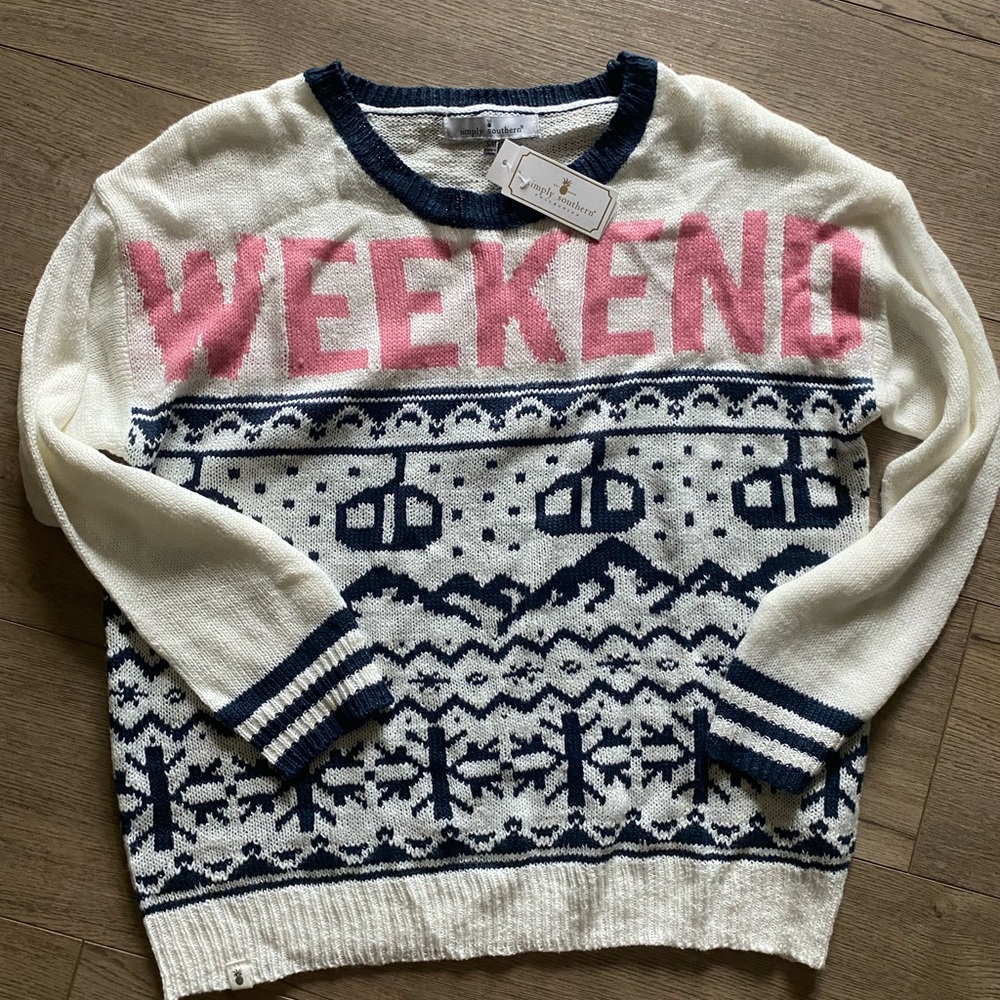 Simply Southern Pink and Navy Weekend Sweater